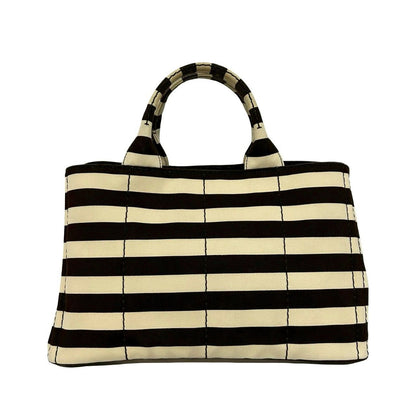 Prada Canapa Triangle Logo Border Canvas 2-Way Tote Shoulder — view 3