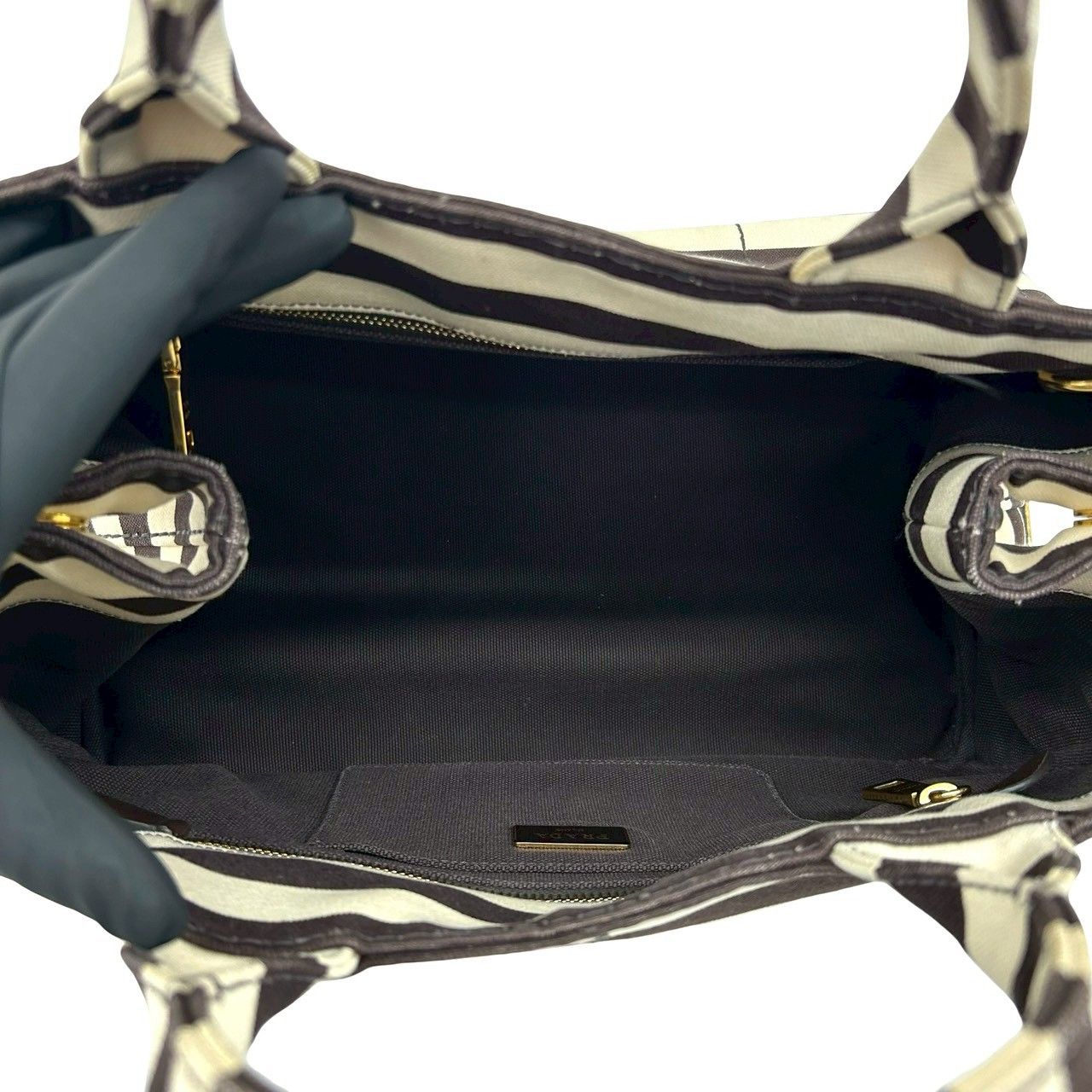 Prada Canapa Triangle Logo Border Canvas 2-Way Tote Shoulder — view 9