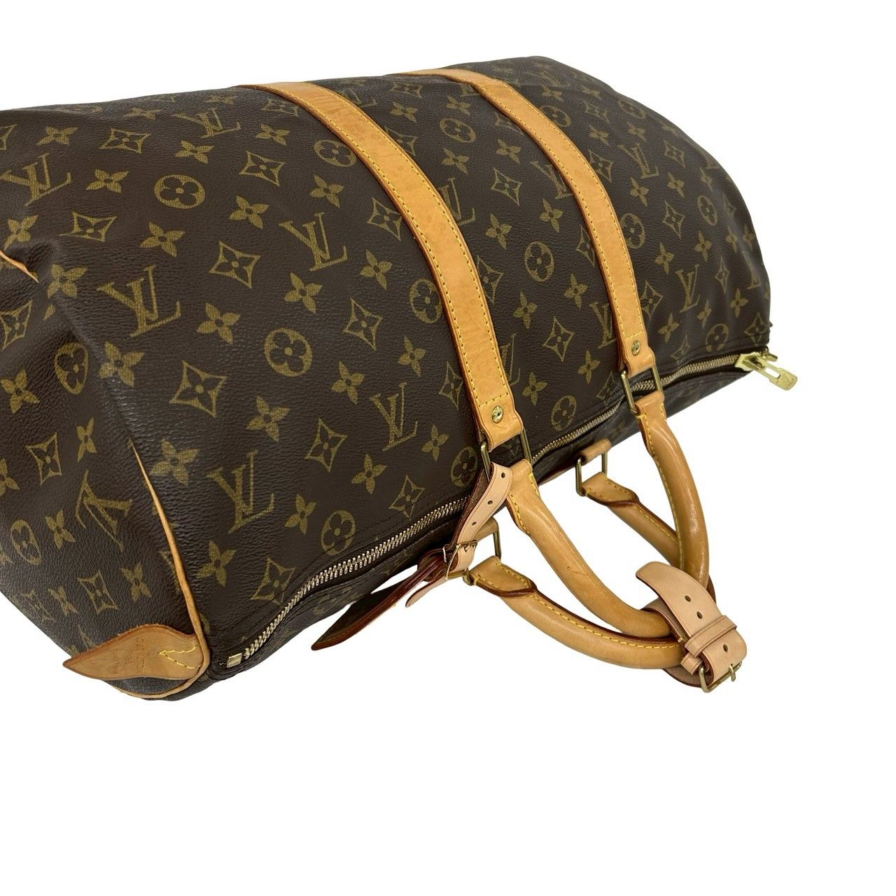 Louis Vuitton Keepall 45 Monogram Leather Boston Bag Brown with Lock — view 4