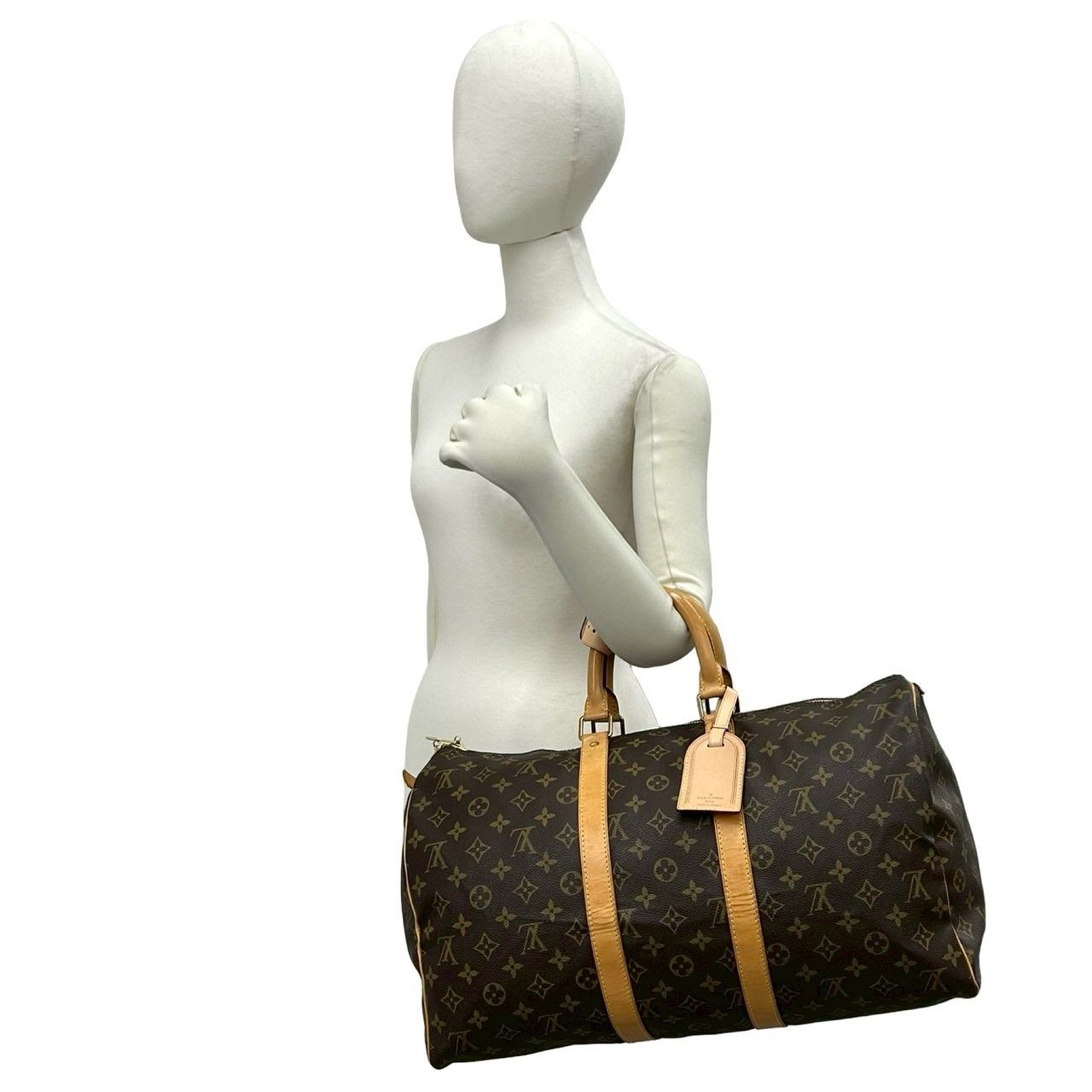 Louis Vuitton Keepall 45 Monogram Leather Boston Bag Brown with Lock — view 2