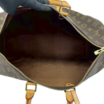 Louis Vuitton Keepall 45 Monogram Leather Boston Bag Brown with Lock — view 9