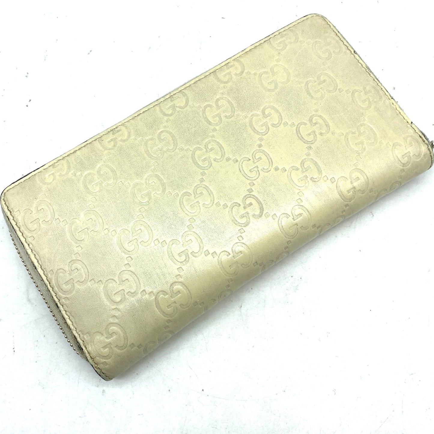 Gucci Wallet Guccissima Round Zip Leather White Card Billfold Coin — view 3