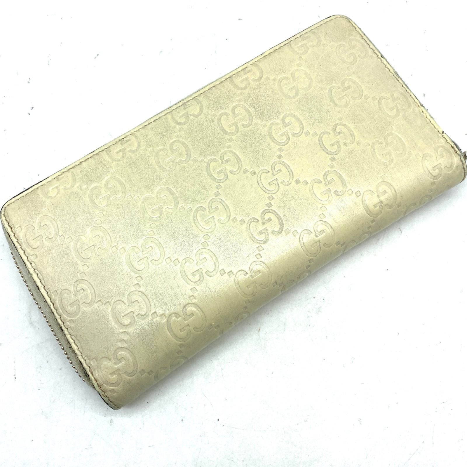 Gucci Wallet Guccissima Round Zip Leather White Card Billfold Coin — view 3