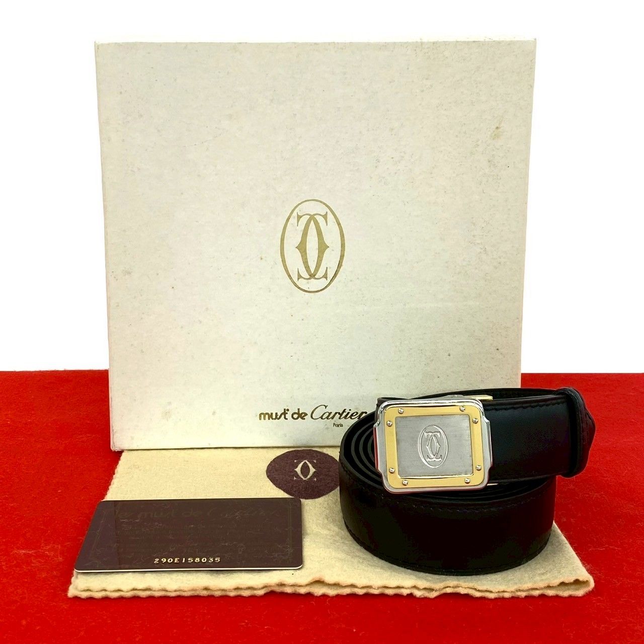 Cartier Must Line Logo Buckle Leather Belt Black