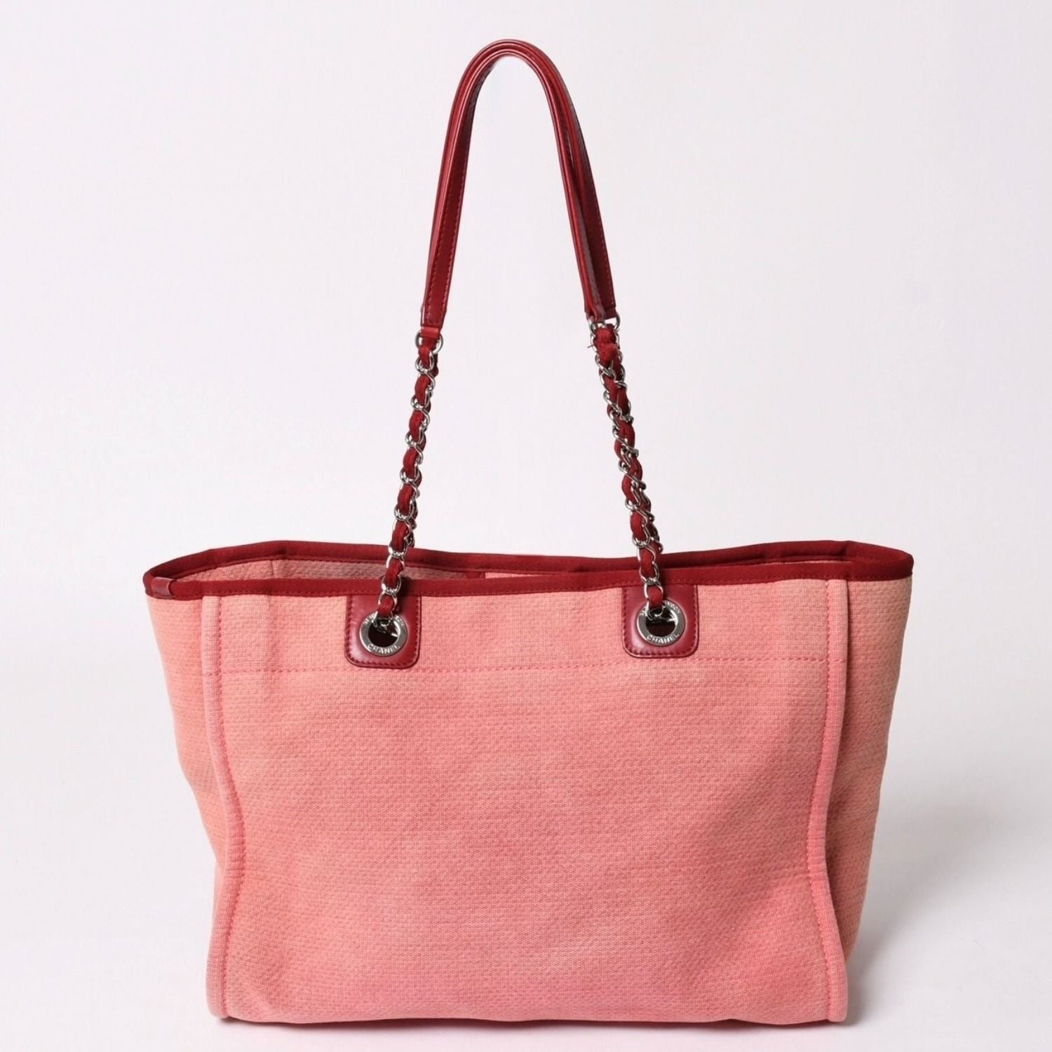 Chanel Deauville MM Chain Tote Bag CC Logo Pink Canvas Leather Silver — view 2