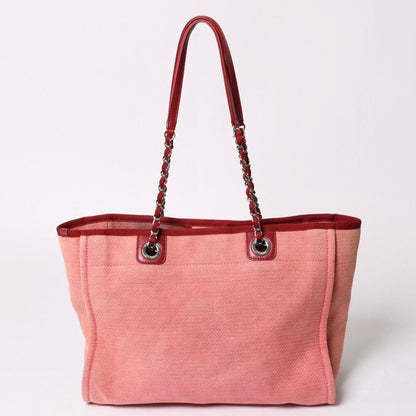 Chanel Deauville MM Chain Tote Bag CC Logo Pink Canvas Leather Silver — view 2