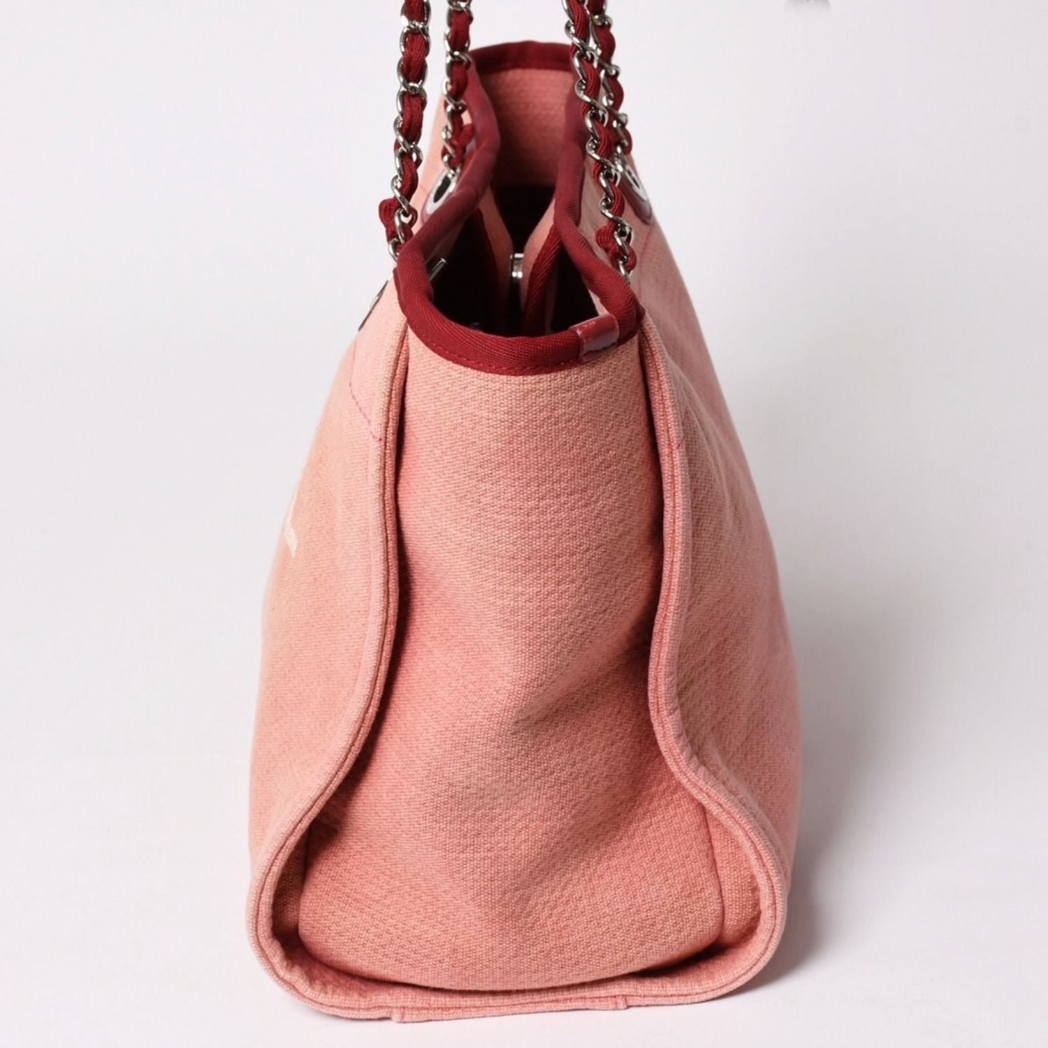 Chanel Deauville MM Chain Tote Bag CC Logo Pink Canvas Leather Silver — view 5