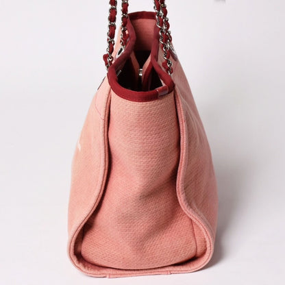 Chanel Deauville MM Chain Tote Bag CC Logo Pink Canvas Leather Silver — view 5