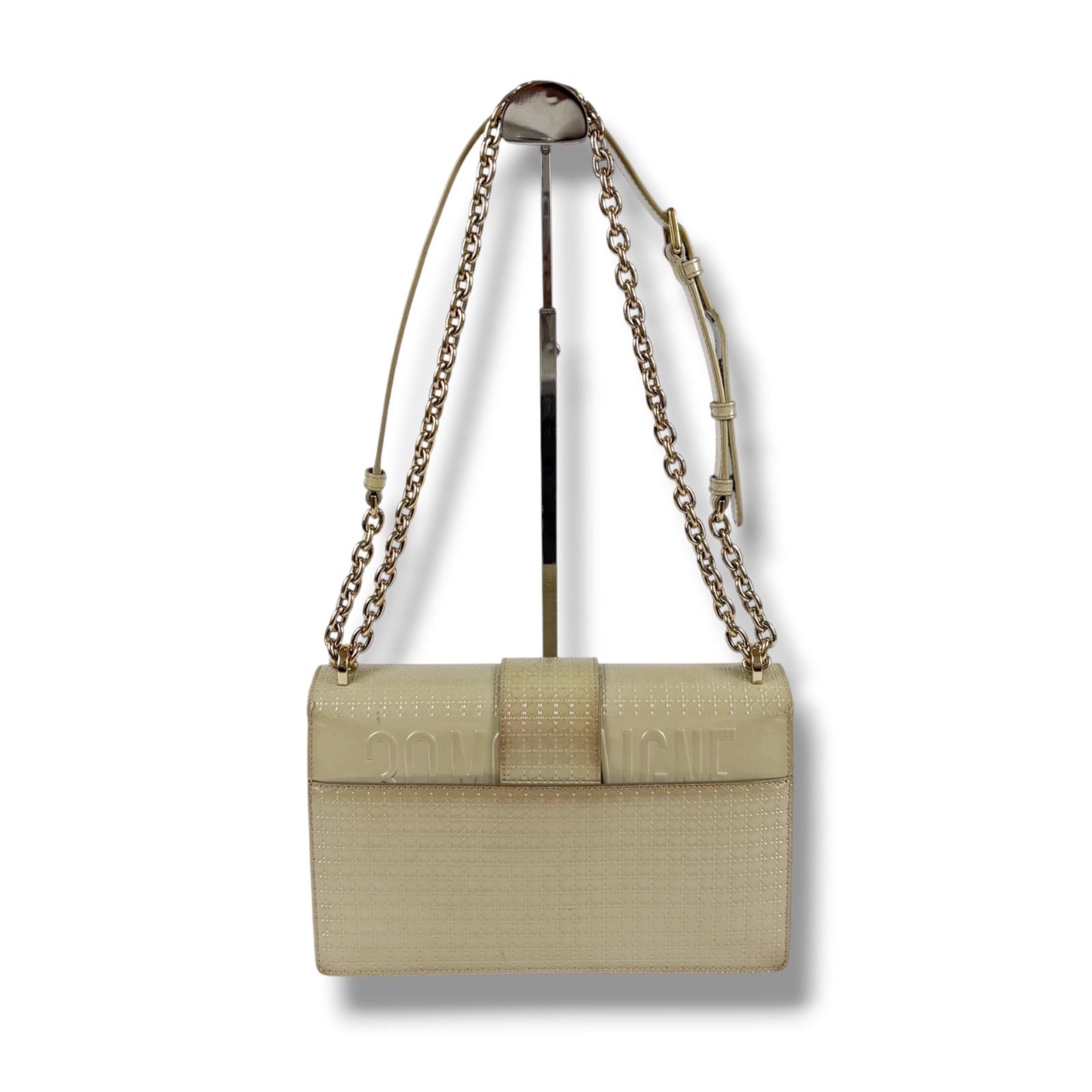 Dior 30 Montaigne 2-Way Chain Shoulder Bag Patent Leather Beige Cream CD Logo — view 3