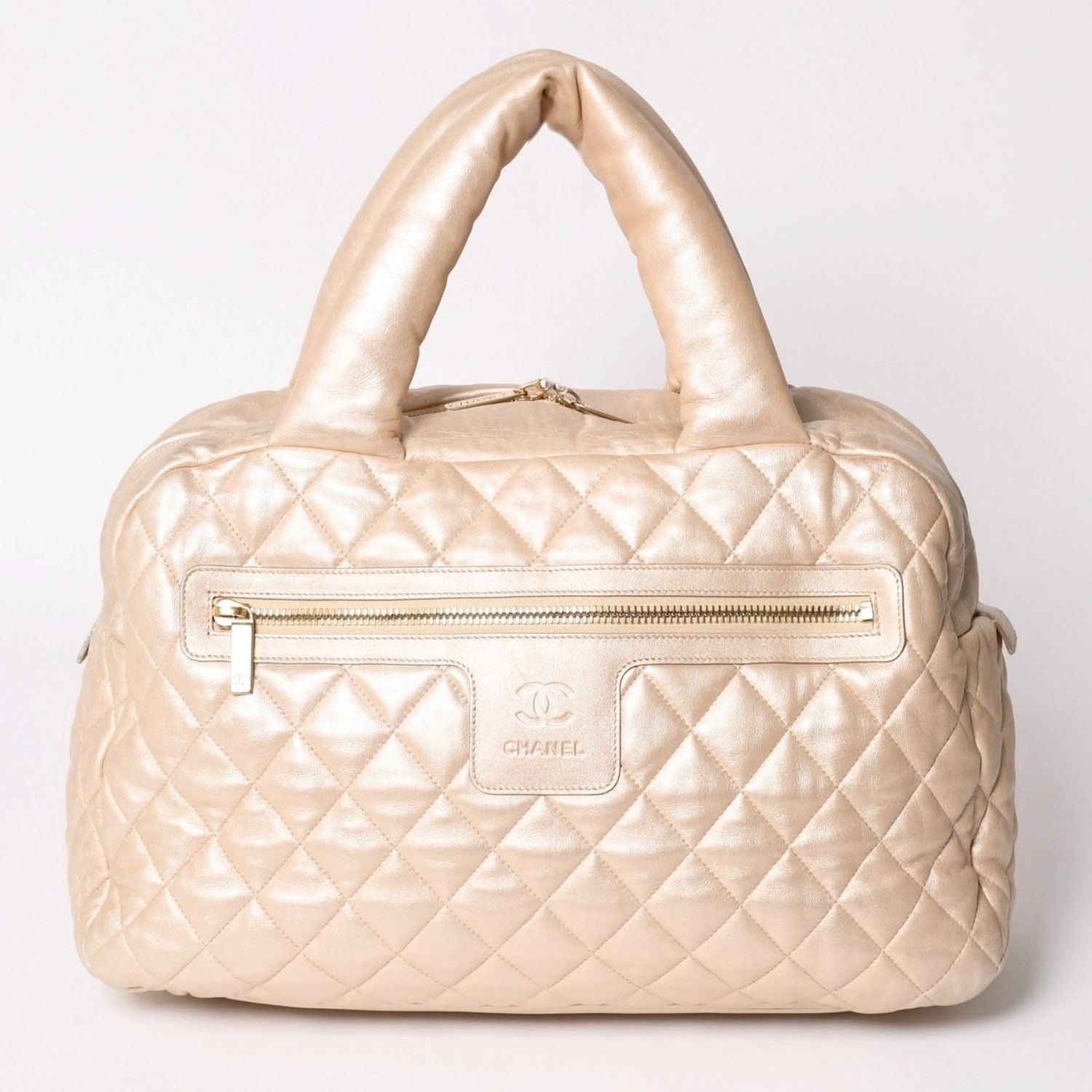 Chanel Coco Cocoon Handbag CC Logo Nylon Beige Bordeaux Gold