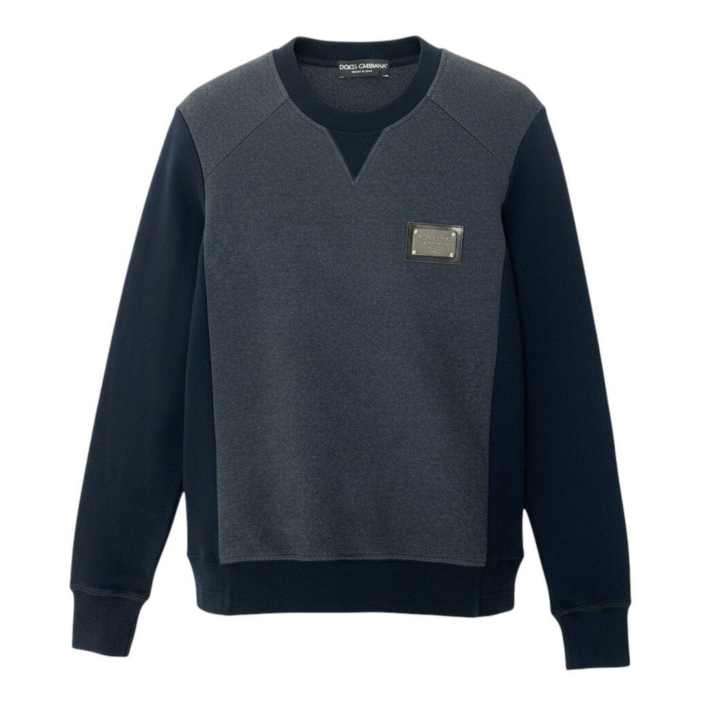 Dolce & Gabbana Sweatshirt Crew Neck Pullover Logo Plate 44 Navy Cotton