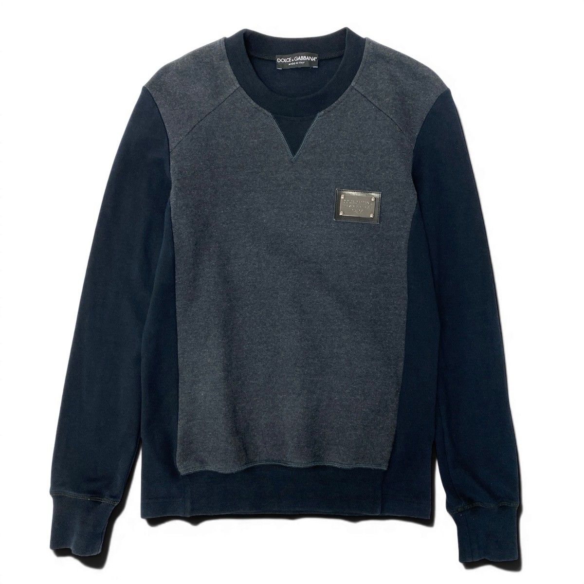 Dolce & Gabbana Sweatshirt Crew Neck Pullover Logo Plate 44 Navy Cotton — view 2