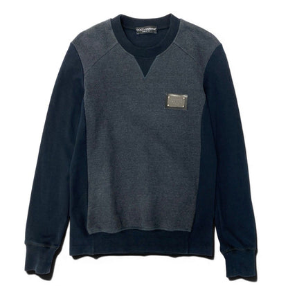 Dolce & Gabbana Sweatshirt Crew Neck Pullover Logo Plate 44 Navy Cotton — view 2