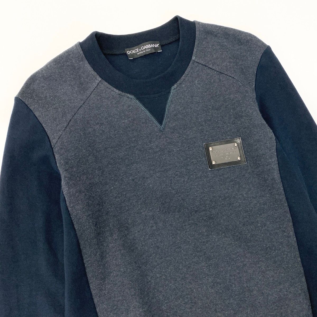 Dolce & Gabbana Sweatshirt Crew Neck Pullover Logo Plate 44 Navy Cotton — view 4