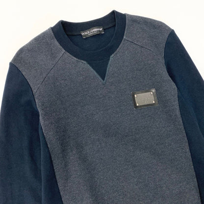 Dolce & Gabbana Sweatshirt Crew Neck Pullover Logo Plate 44 Navy Cotton — view 4