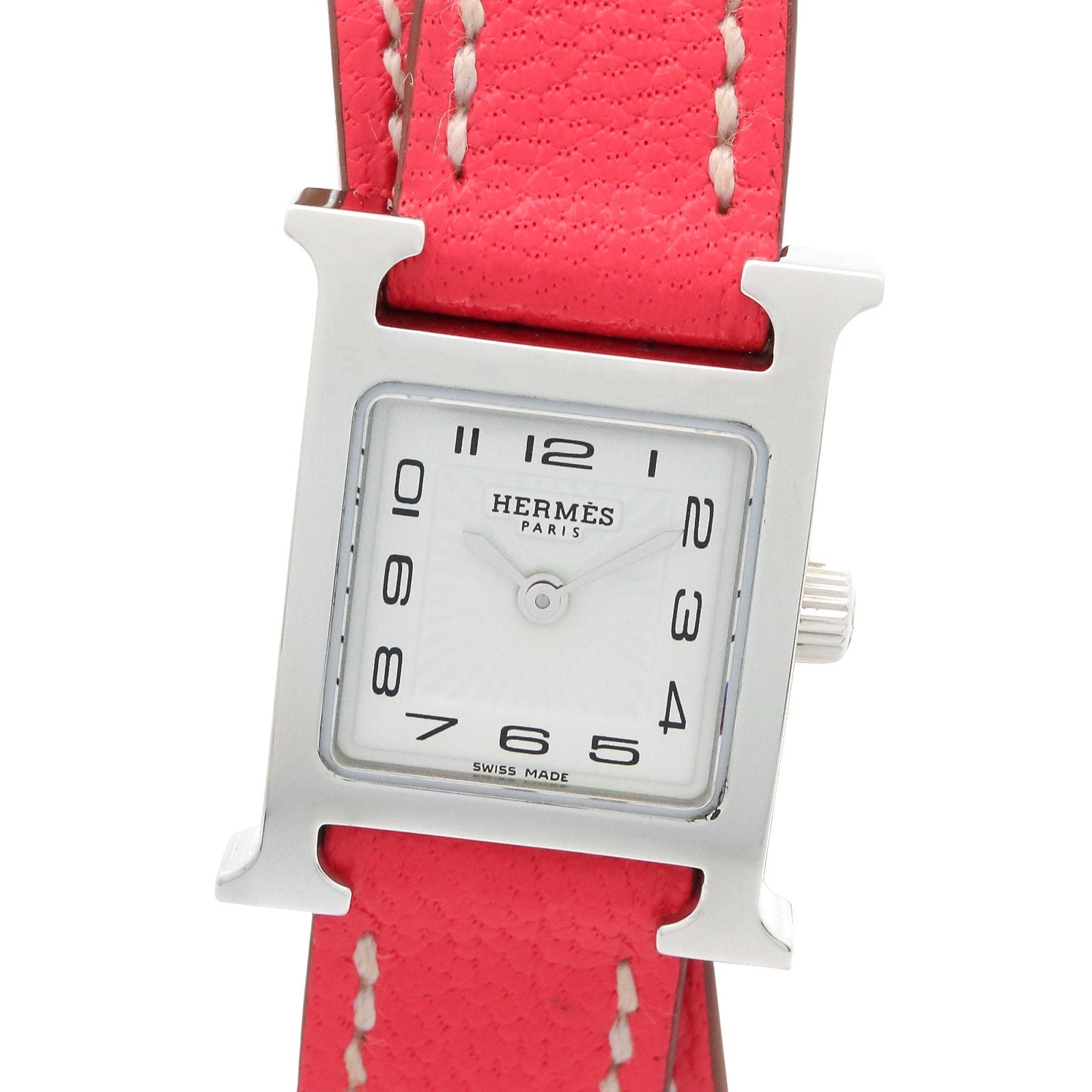 Hermes Watch Mini Double Tour White Stainless Steel Leather