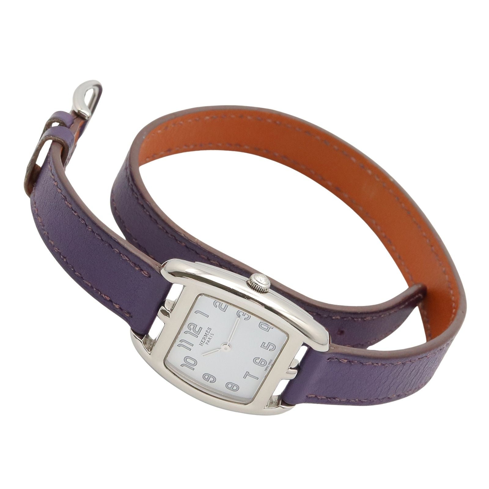 Hermes Watch Capecod Tonneau Double Tour White Stainless Steel Leather Belt — view 4
