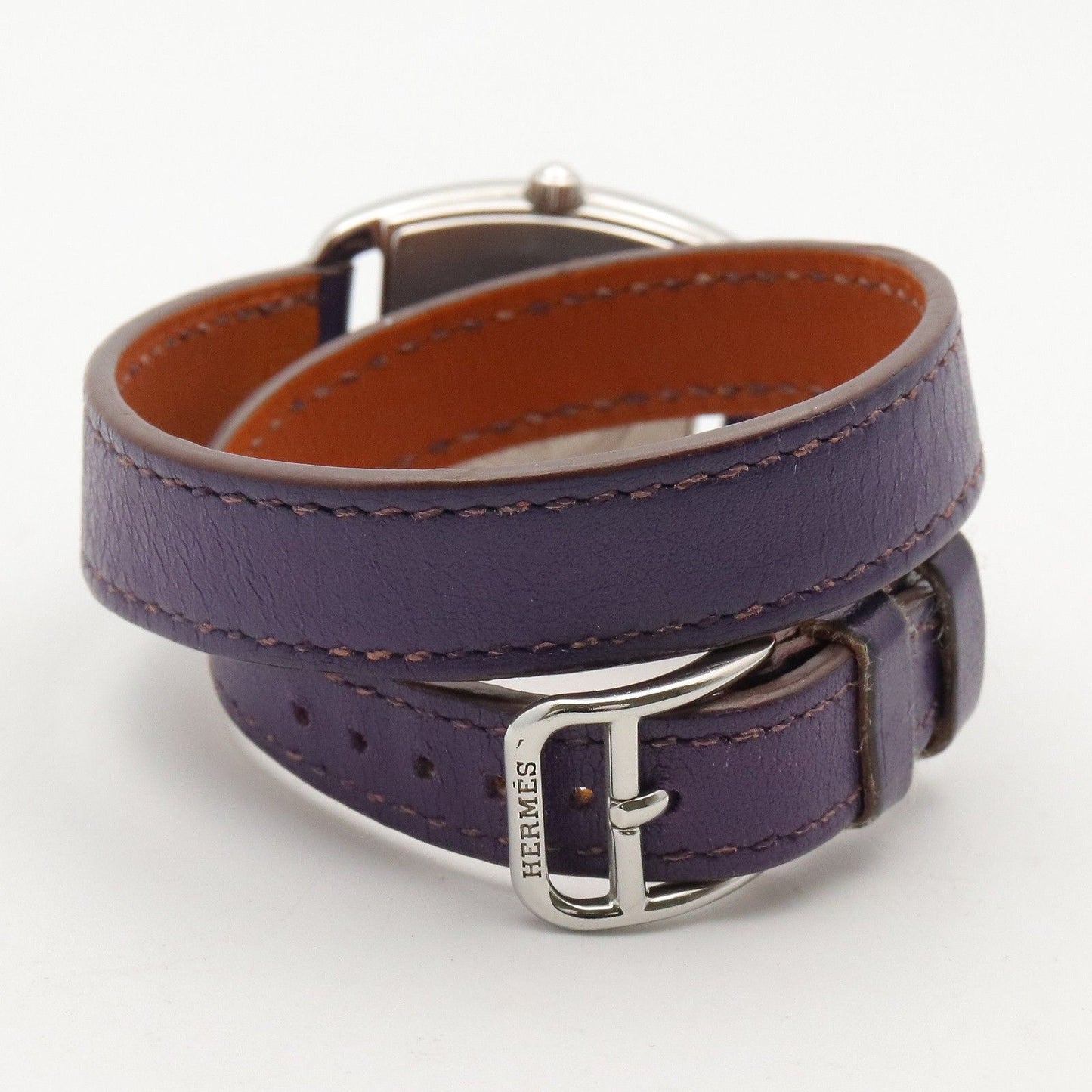 Hermes Watch Capecod Tonneau Double Tour White Stainless Steel Leather Belt — view 5