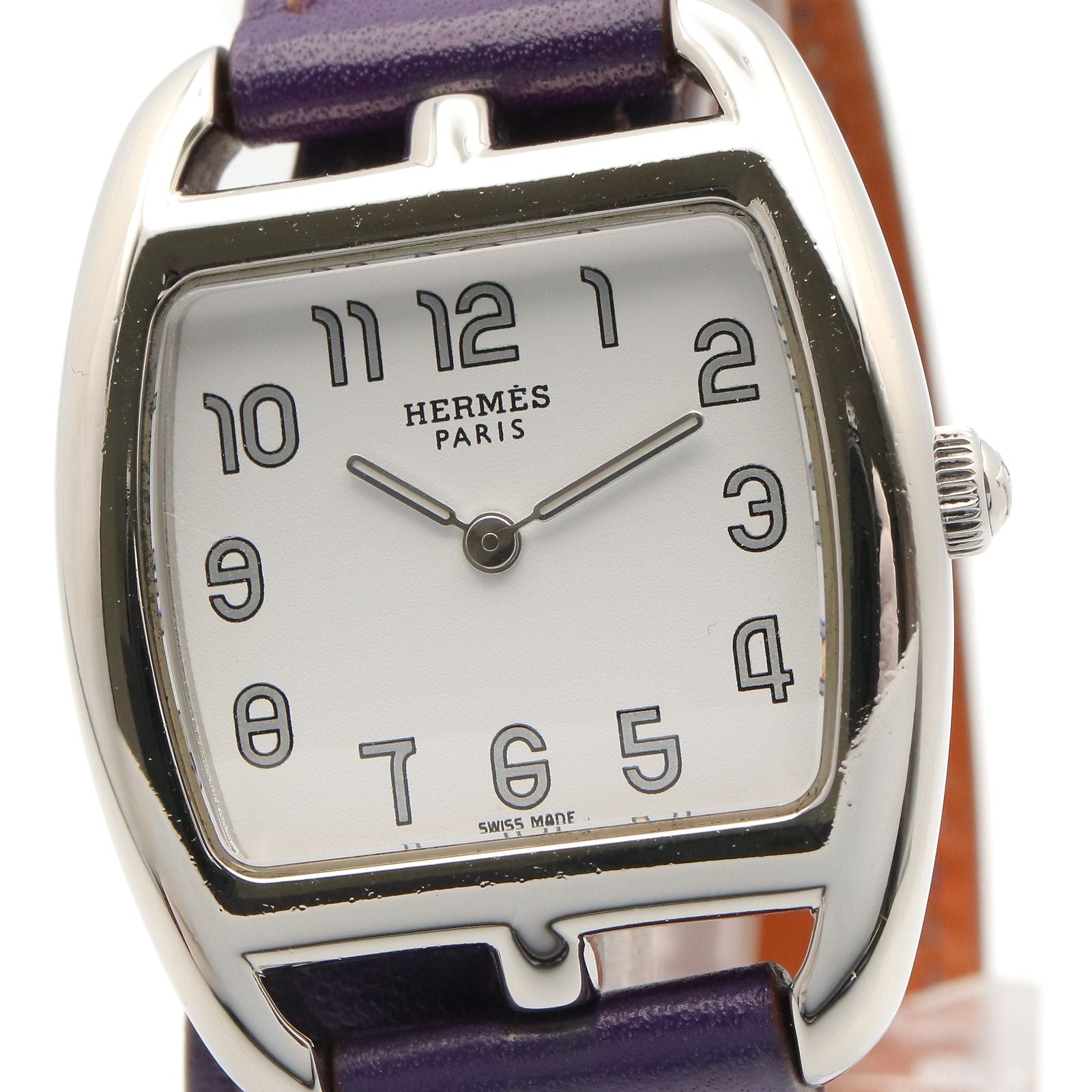 Hermes Watch Capecod Tonneau Double Tour White Stainless Steel Leather Belt — view 3