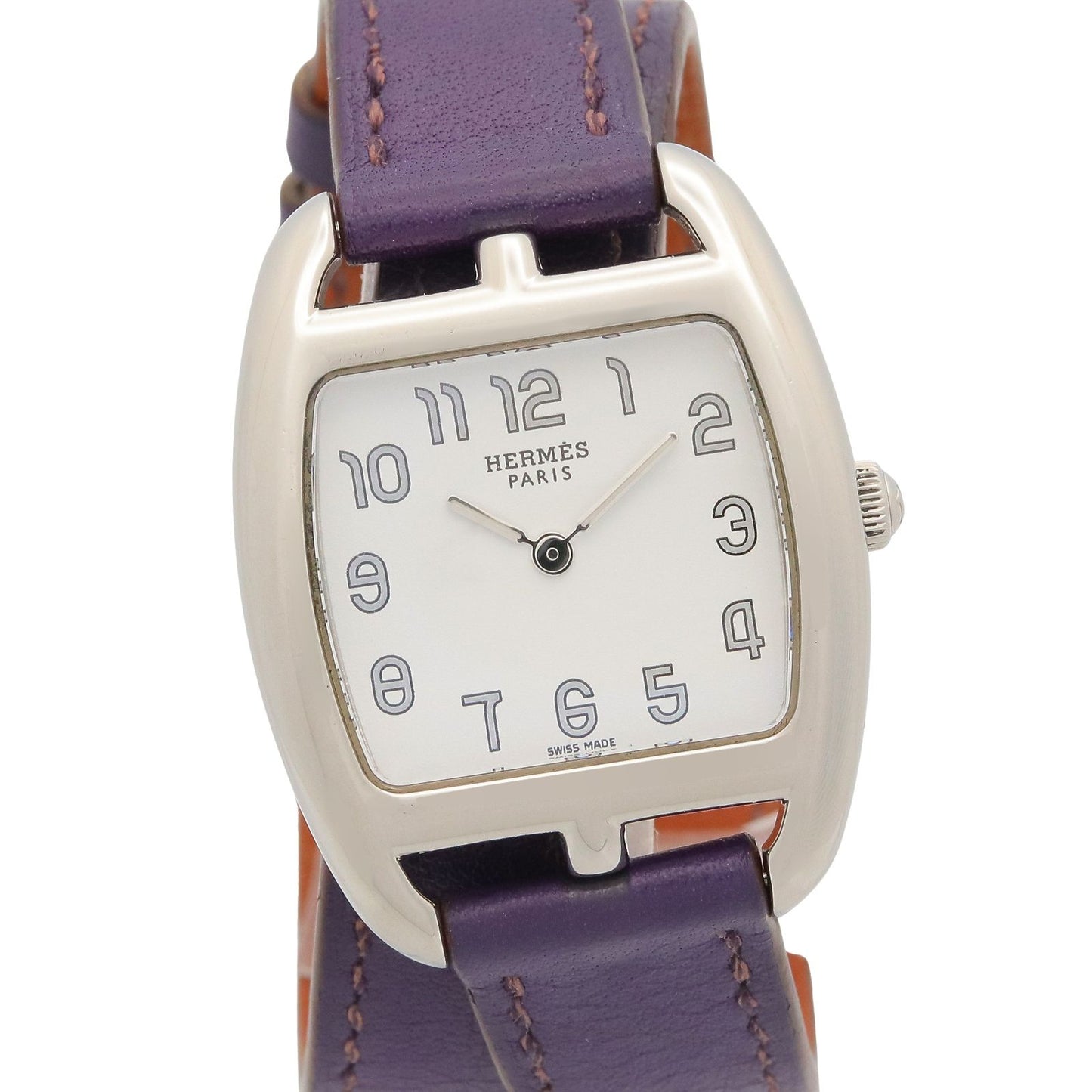 Hermes Watch Capecod Tonneau Double Tour White Stainless Steel Leather Belt