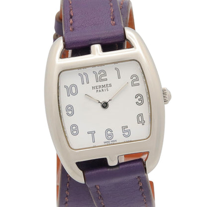 Hermes Watch Capecod Tonneau Double Tour White Stainless Steel Leather Belt