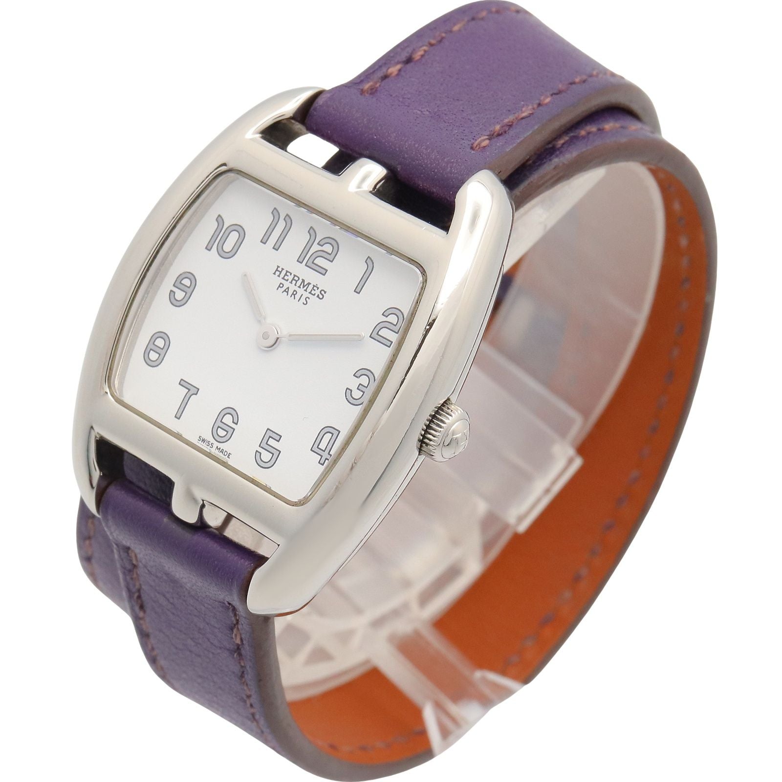 Hermes Watch Capecod Tonneau Double Tour White Stainless Steel Leather Belt — view 2