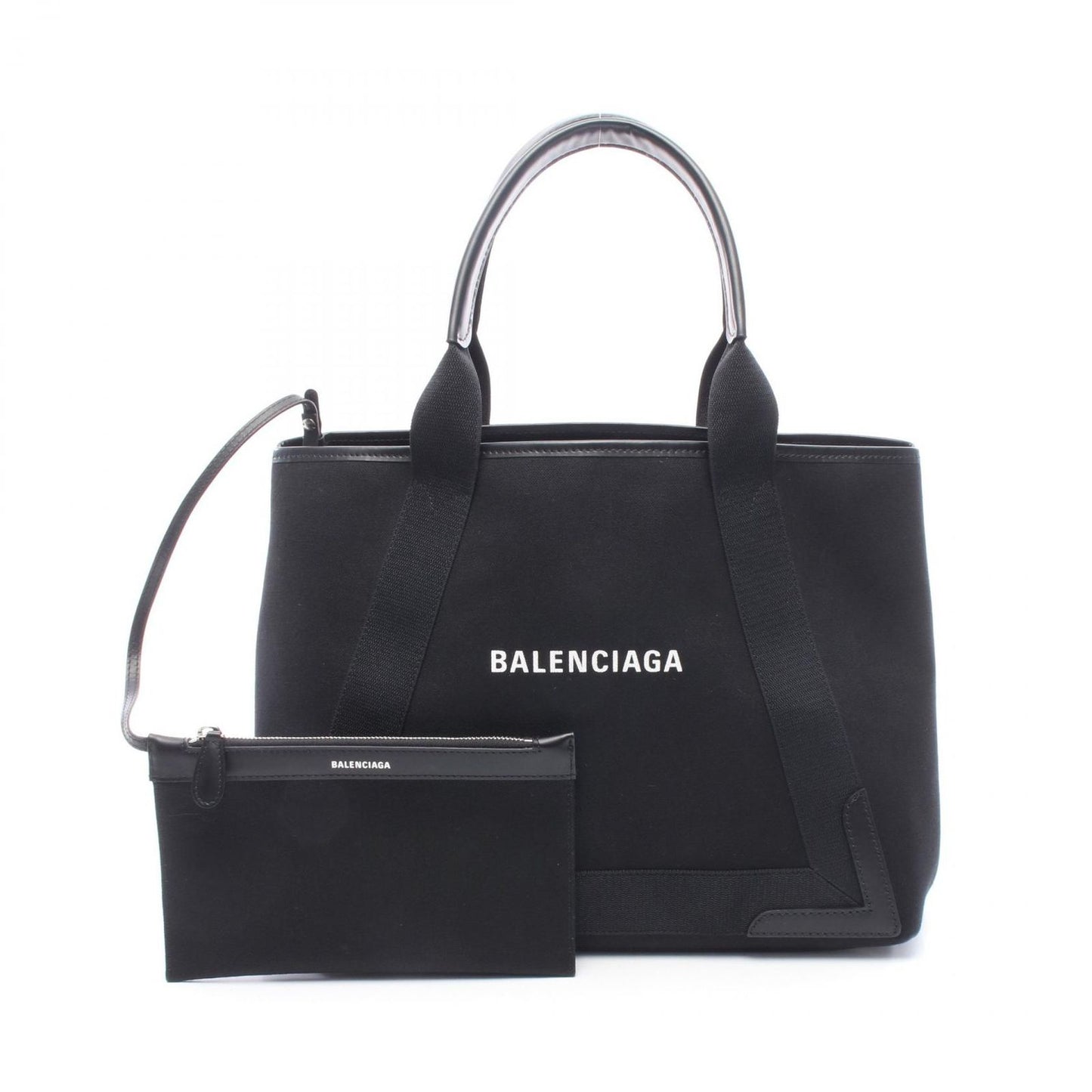 Balenciaga Tote Navy Cabas New M Black Canvas Leather