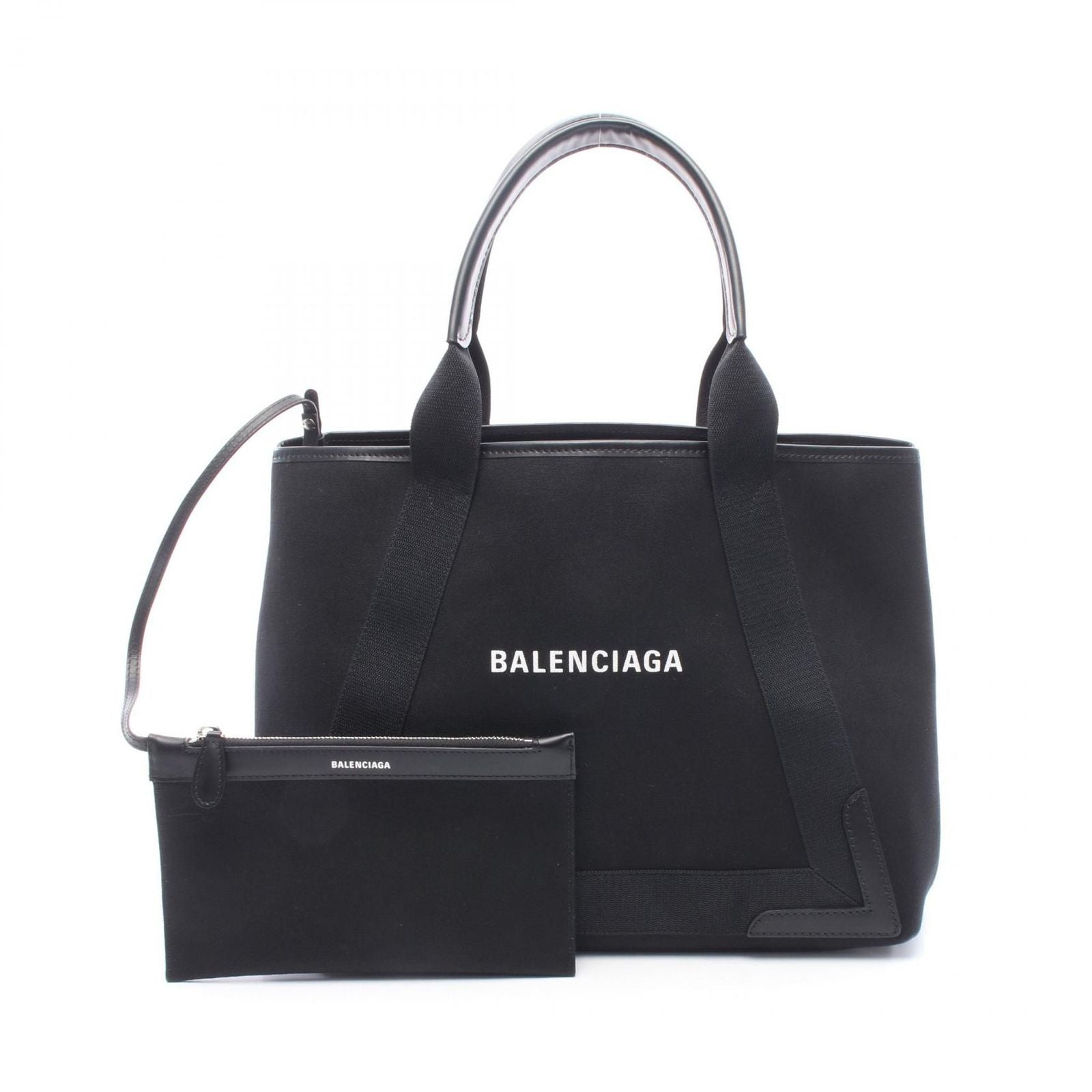 Balenciaga Tote Navy Cabas New M Black Canvas Leather