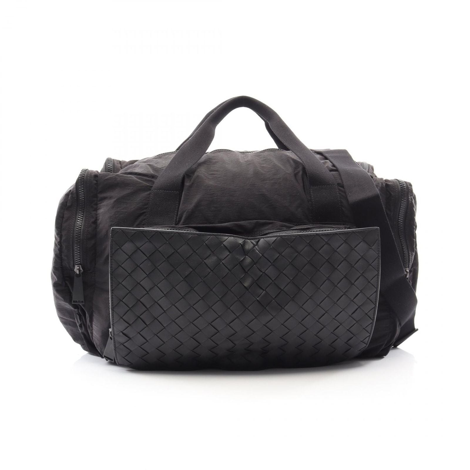 Bottega Veneta Boston Bag Intrecciato 2-Way Black Nylon Leather