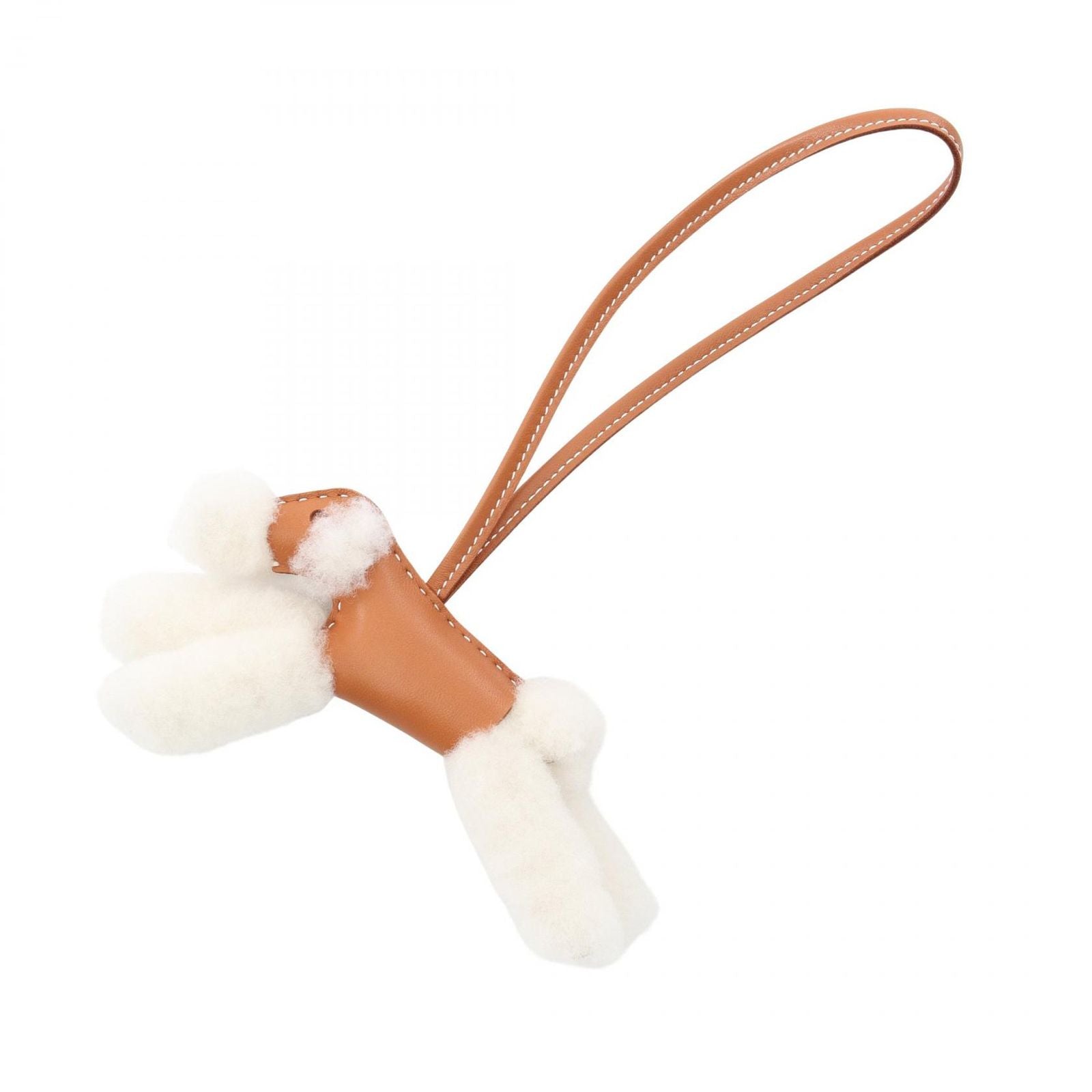 Hermes Charm Buddy Gold White Shearling Keychain