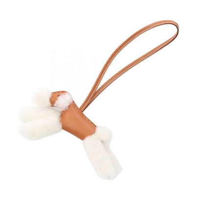 Hermes Charm Buddy Gold White Shearling Keychain