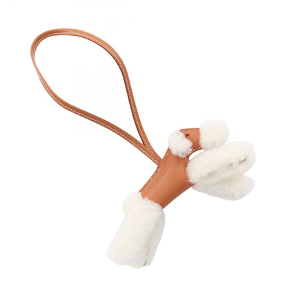 Hermes Charm Buddy Gold White Shearling Keychain — view 2