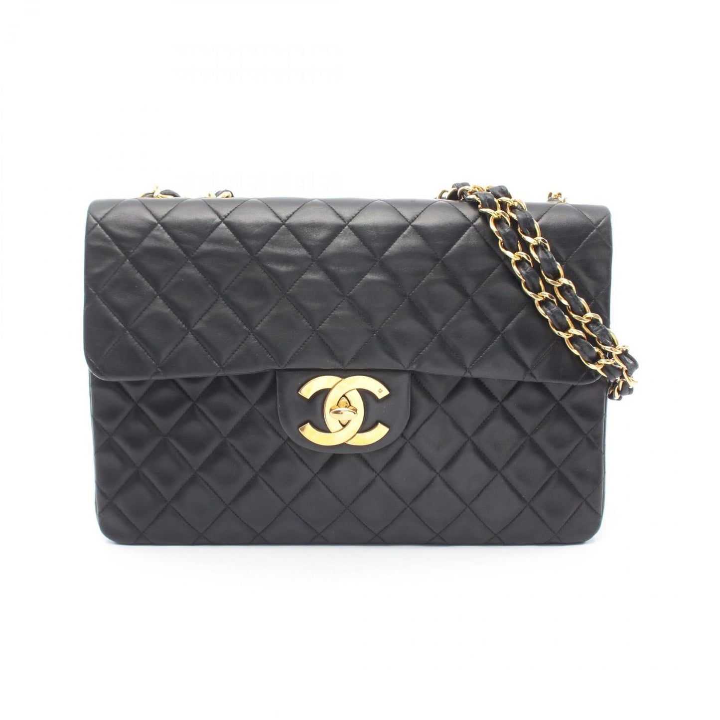 Chanel Shoulder Bag Deca Quilted 34 Black Lambskin Chain