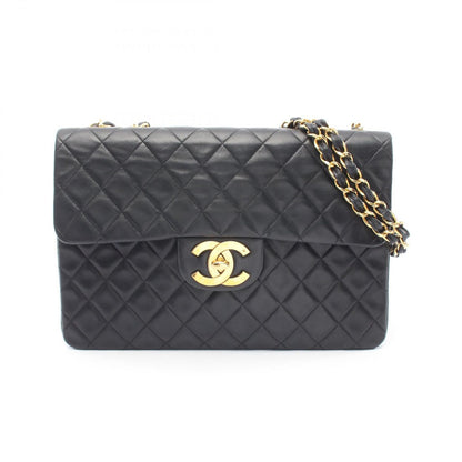 Chanel Shoulder Bag Deca Quilted 34 Black Lambskin Chain