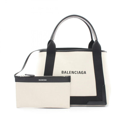 Balenciaga Tote Navy Cabas S Natural Black Canvas Leather