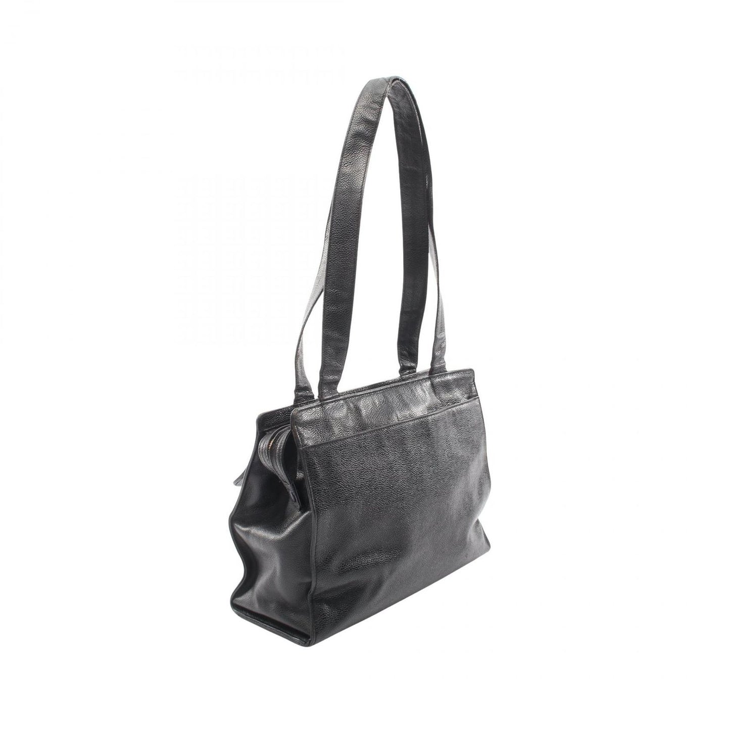 Chanel Tote CC Logo Turnlock Black Caviar Leather Shoulder — view 2