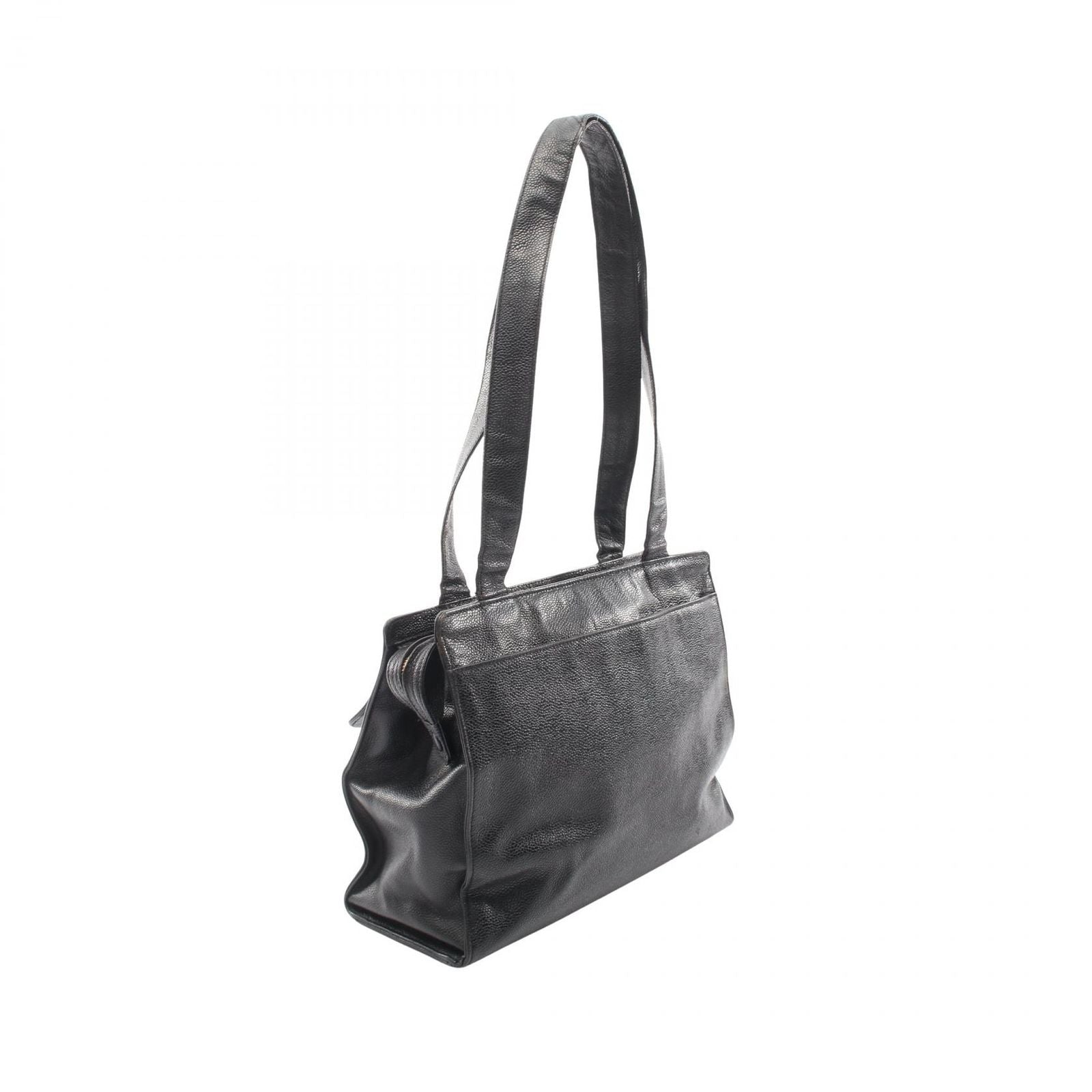 Chanel Tote CC Logo Turnlock Black Caviar Leather Shoulder — view 2