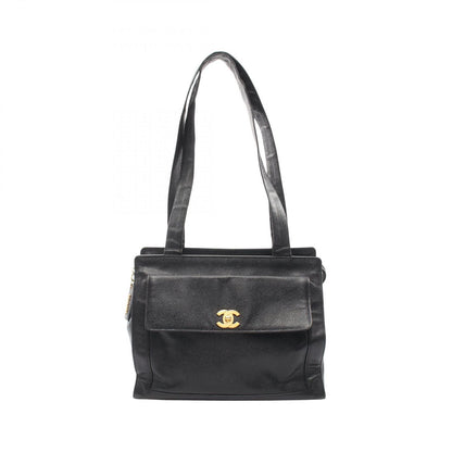 Chanel Tote CC Logo Turnlock Black Caviar Leather Shoulder