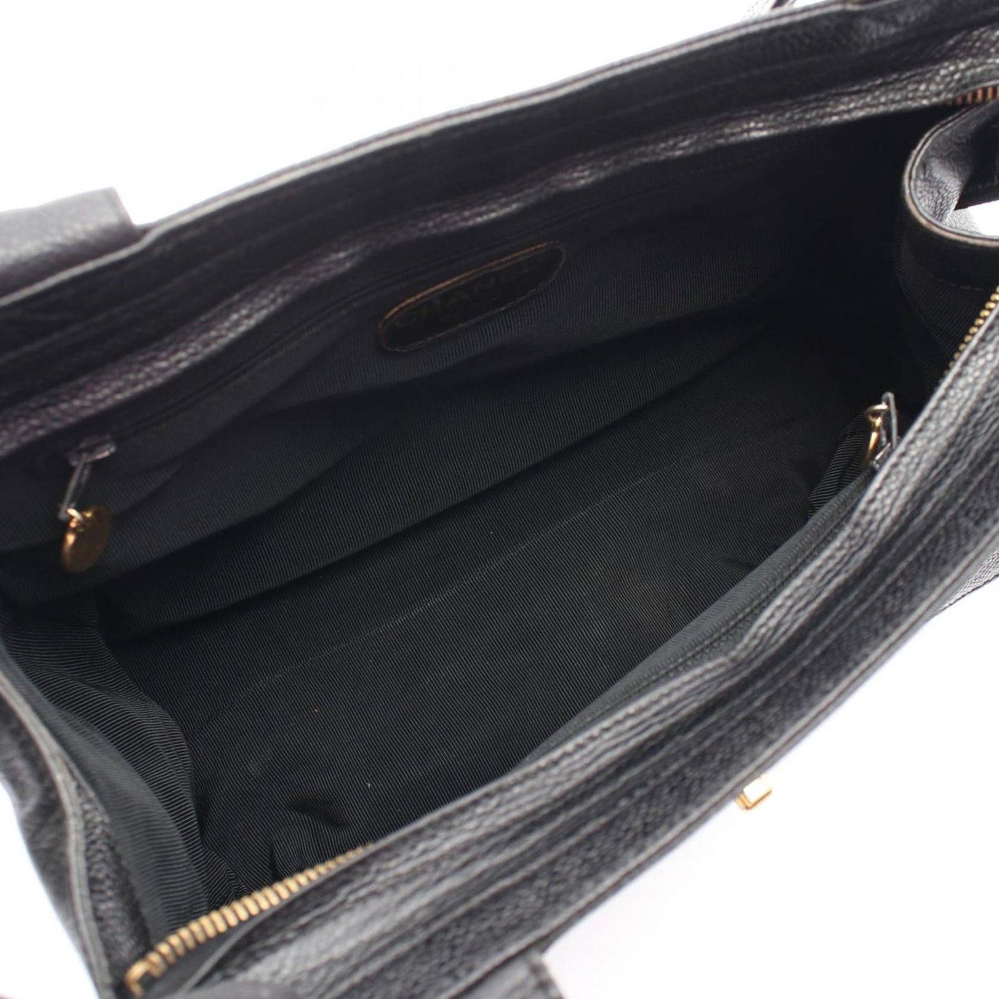Chanel Tote CC Logo Turnlock Black Caviar Leather Shoulder — view 3
