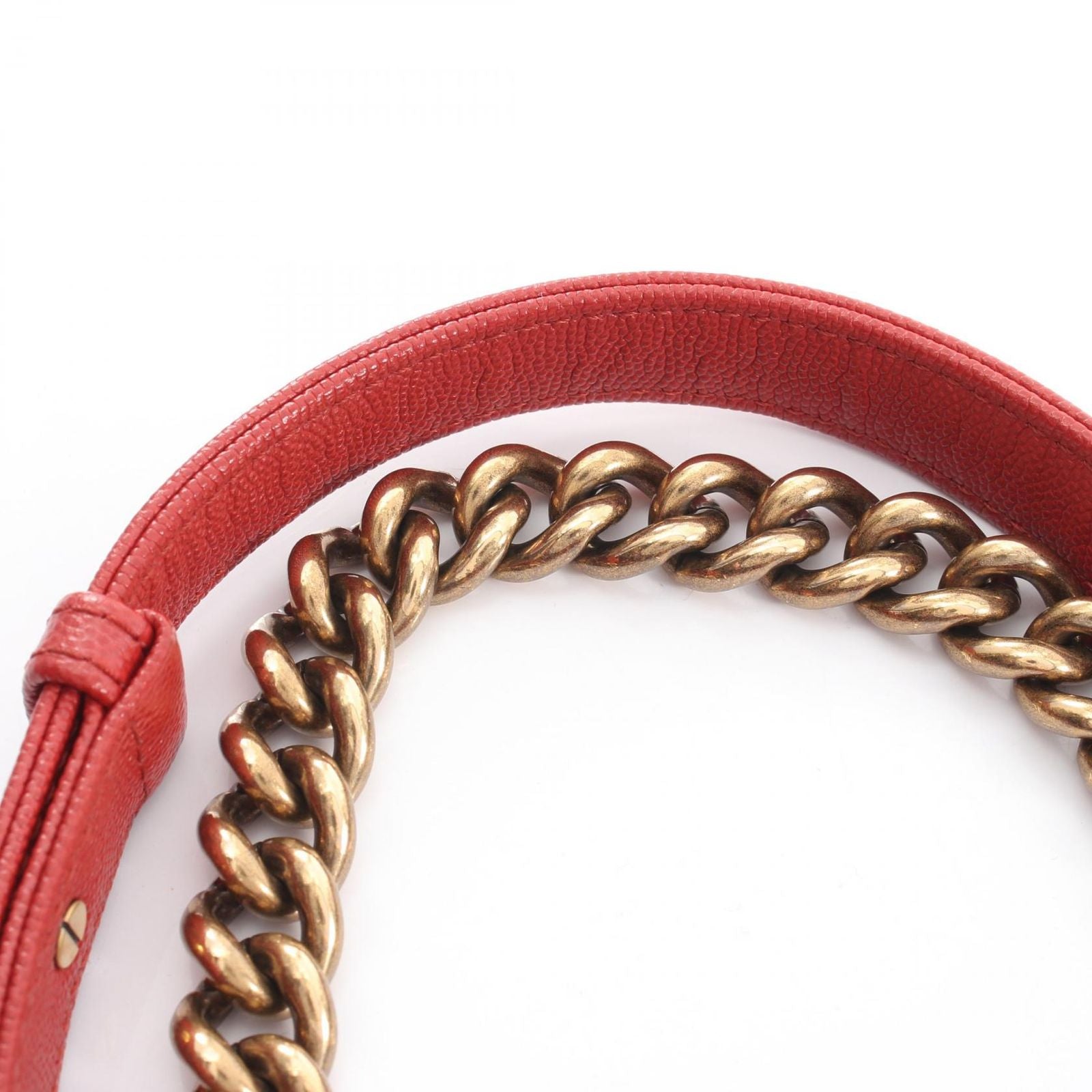 Chanel Shoulder Bag Boy Small Blanc Stitch Red Caviar Leather Boy Chain — view 7