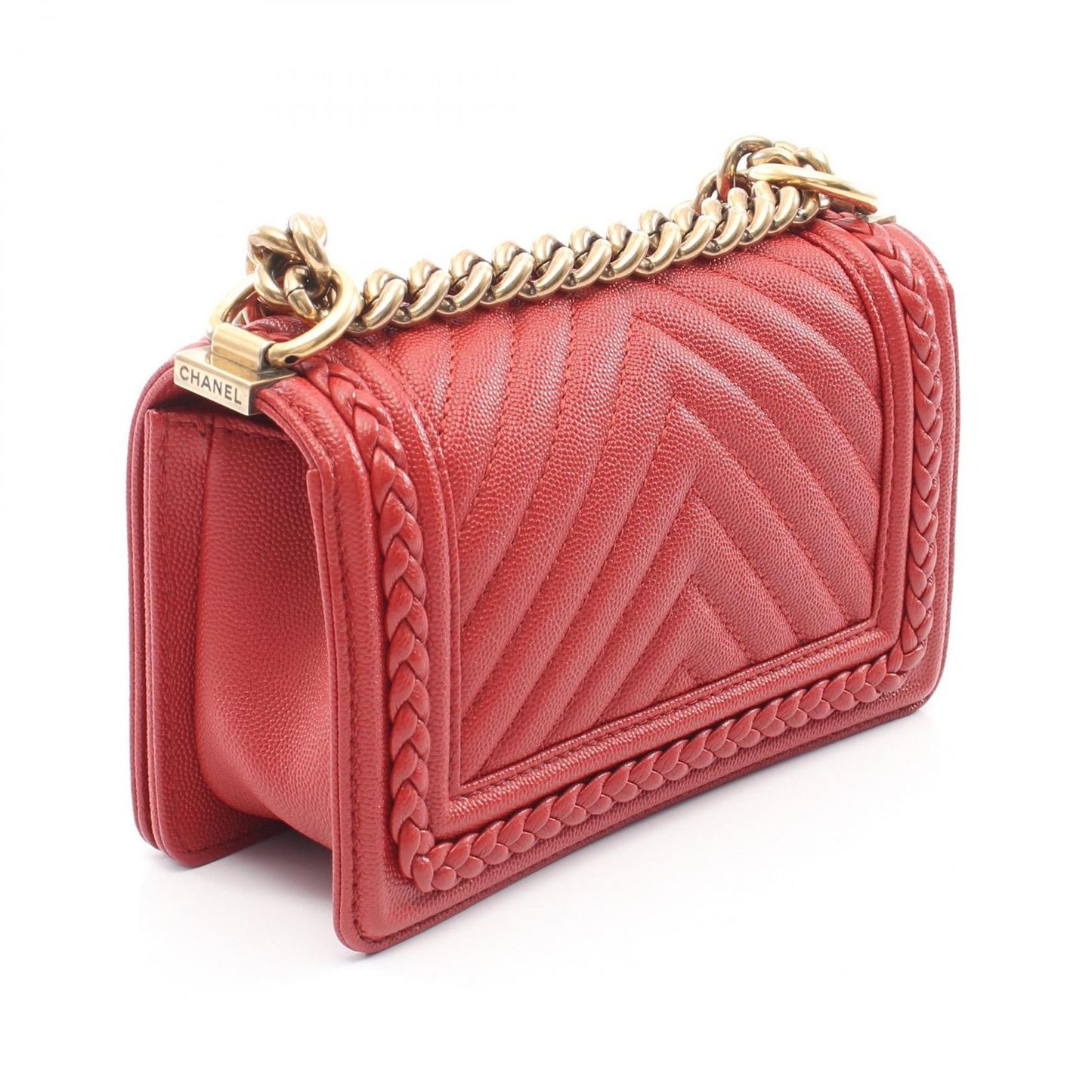 Chanel Shoulder Bag Boy Small Blanc Stitch Red Caviar Leather Boy Chain — view 2