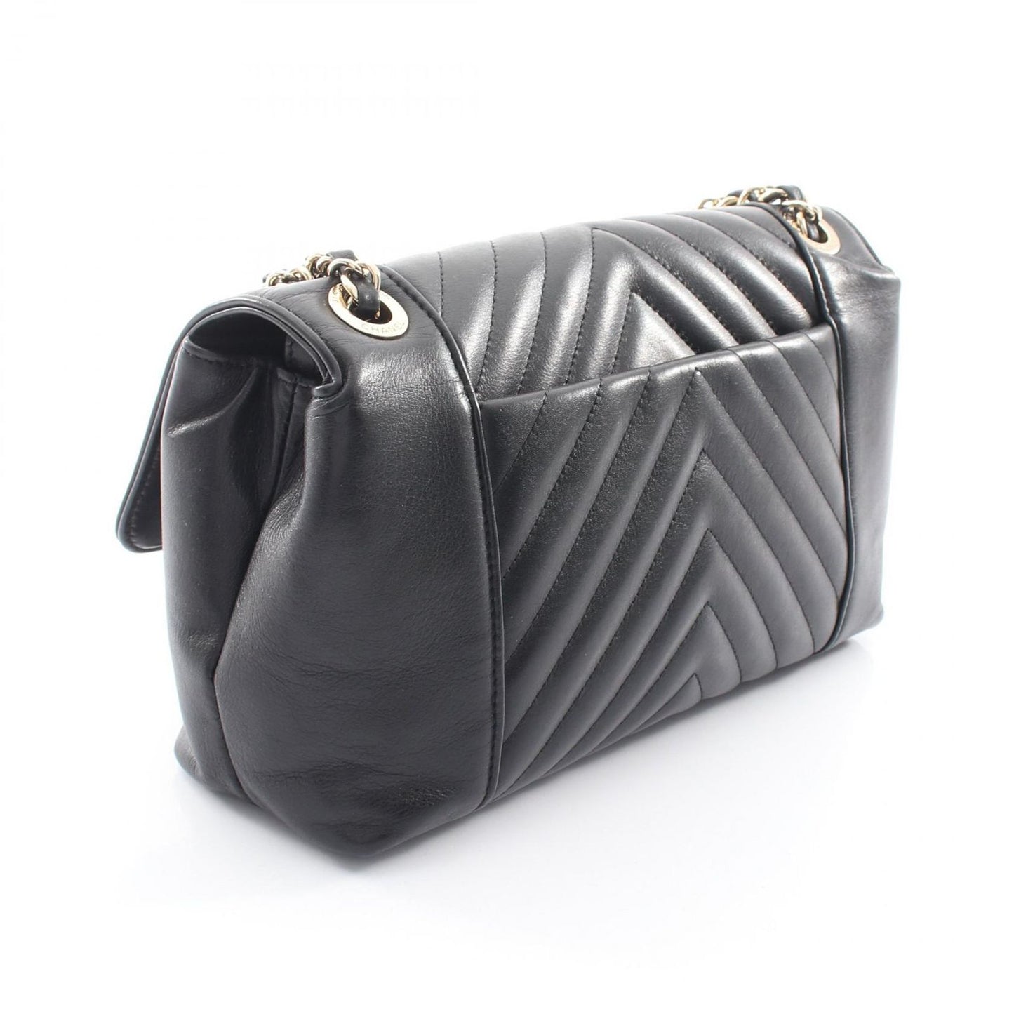 Chanel Shoulder Bag Blanc Stitch Black Lambskin Chain — view 2