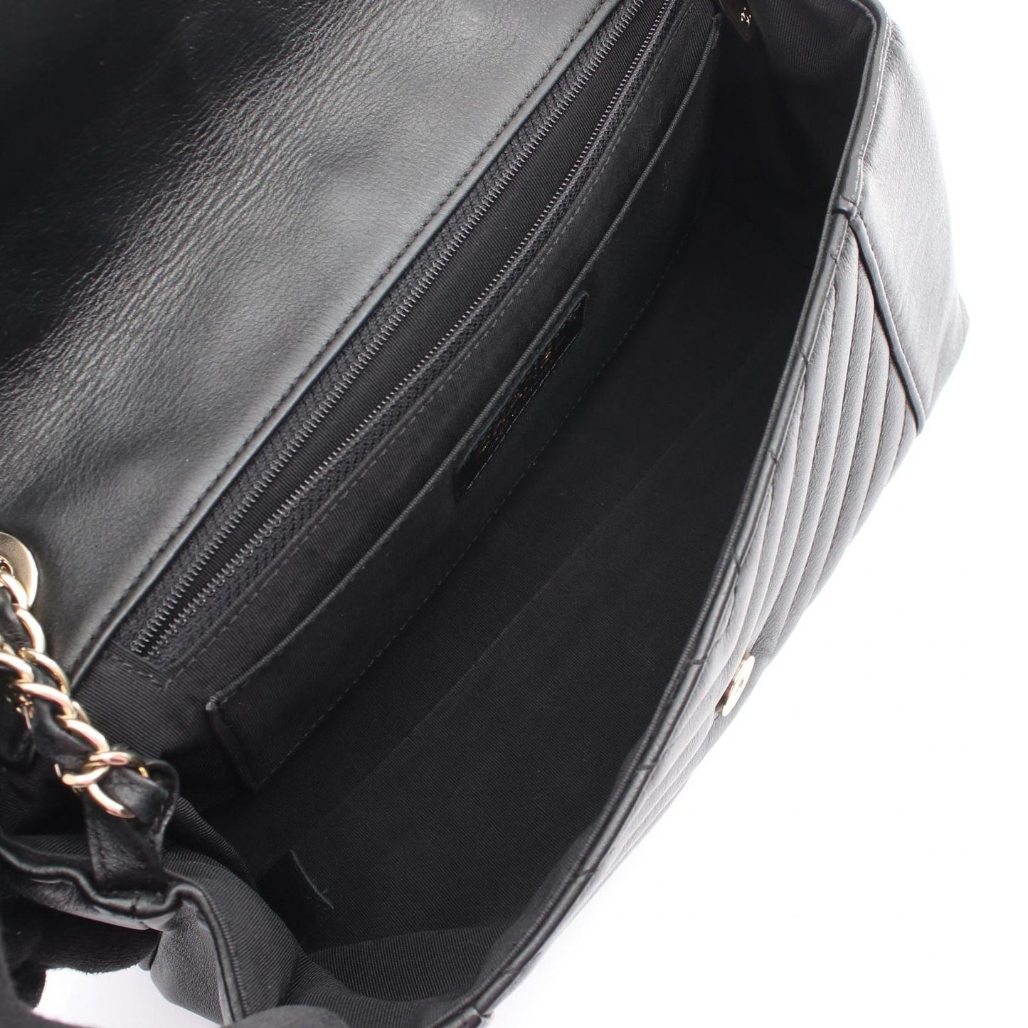 Chanel Shoulder Bag Blanc Stitch Black Lambskin Chain — view 3