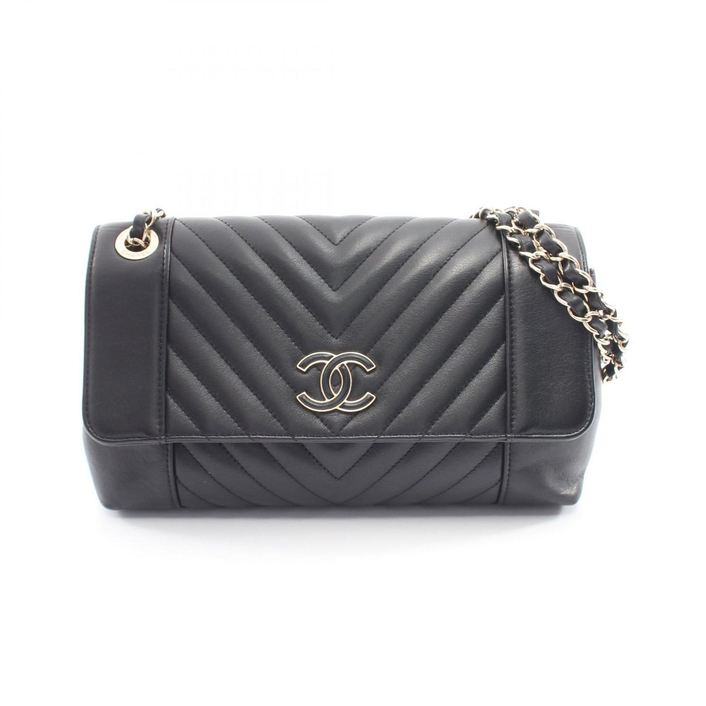 Chanel Shoulder Bag Blanc Stitch Black Lambskin Chain