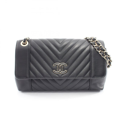 Chanel Shoulder Bag Blanc Stitch Black Lambskin Chain