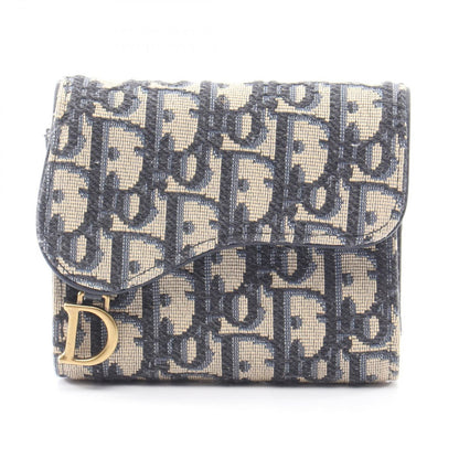 Dior Trifold Wallet Saddle Lotus Navy Canvas Nymphea