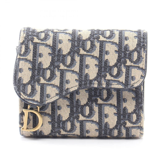 Dior Trifold Wallet Saddle Lotus Navy Canvas Nymphea
