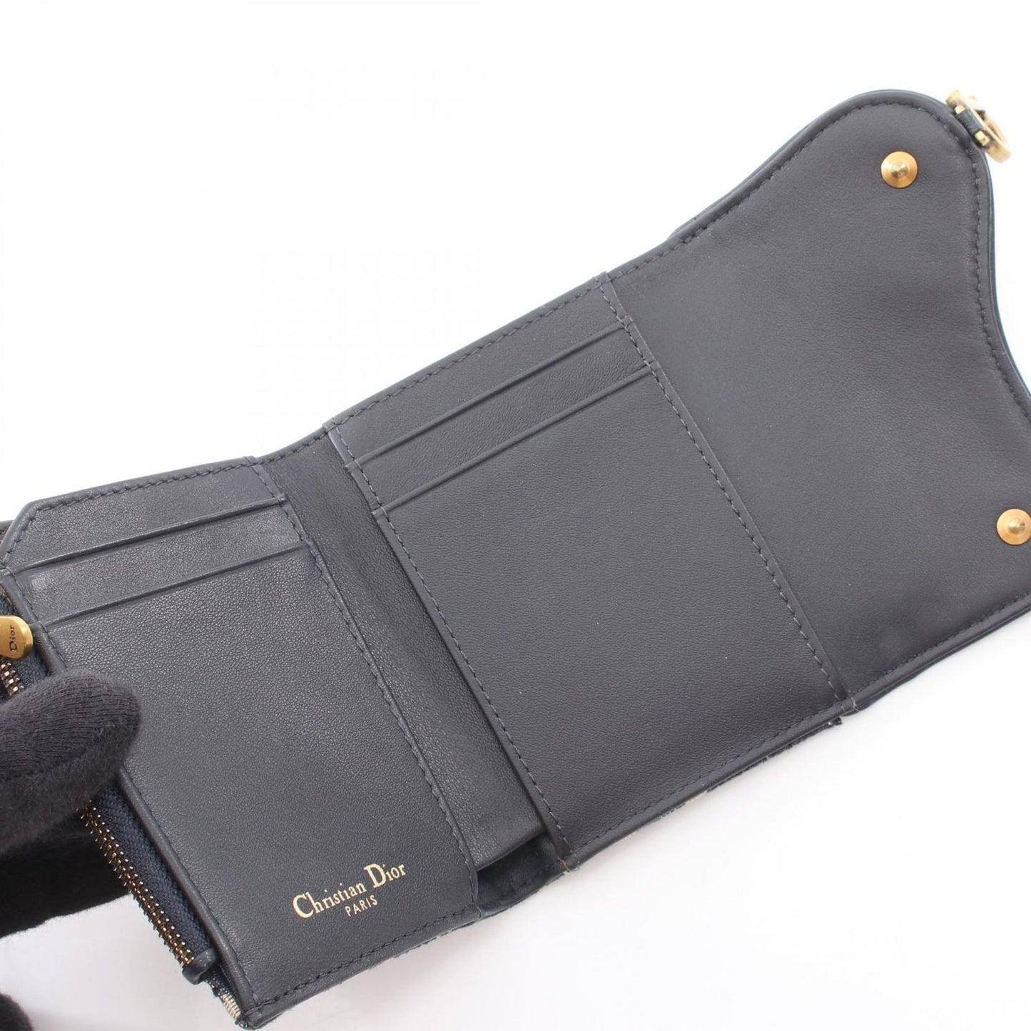 Dior Trifold Wallet Saddle Lotus Navy Canvas Nymphea — view 3