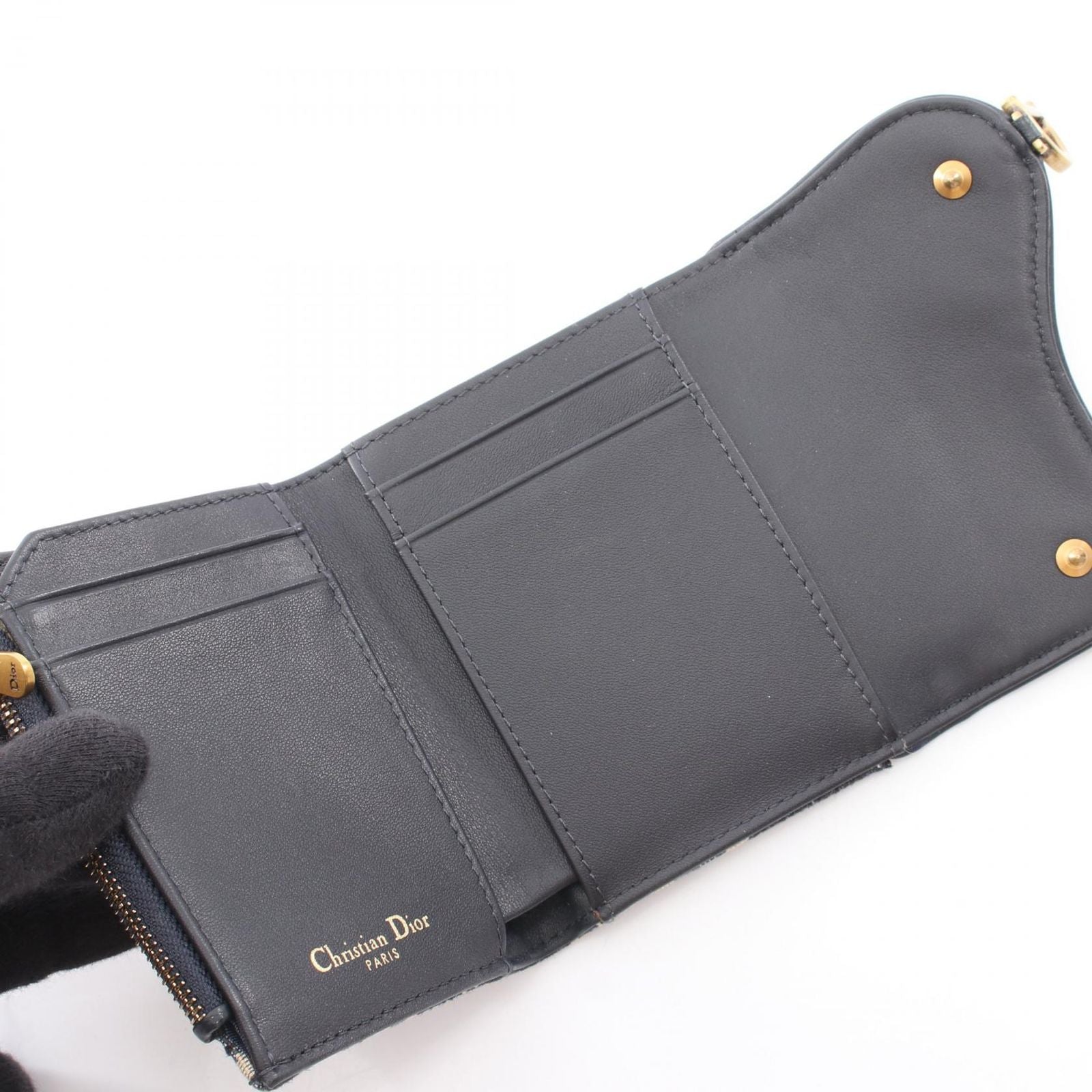 Dior Trifold Wallet Saddle Lotus Navy Canvas Nymphea — view 3