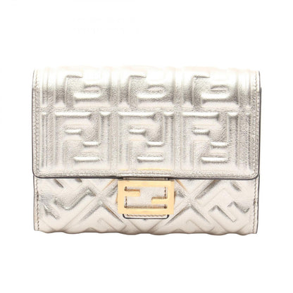 Fendi Bifold Wallet Baguette FF Embossed Champagne Gold Leather FF